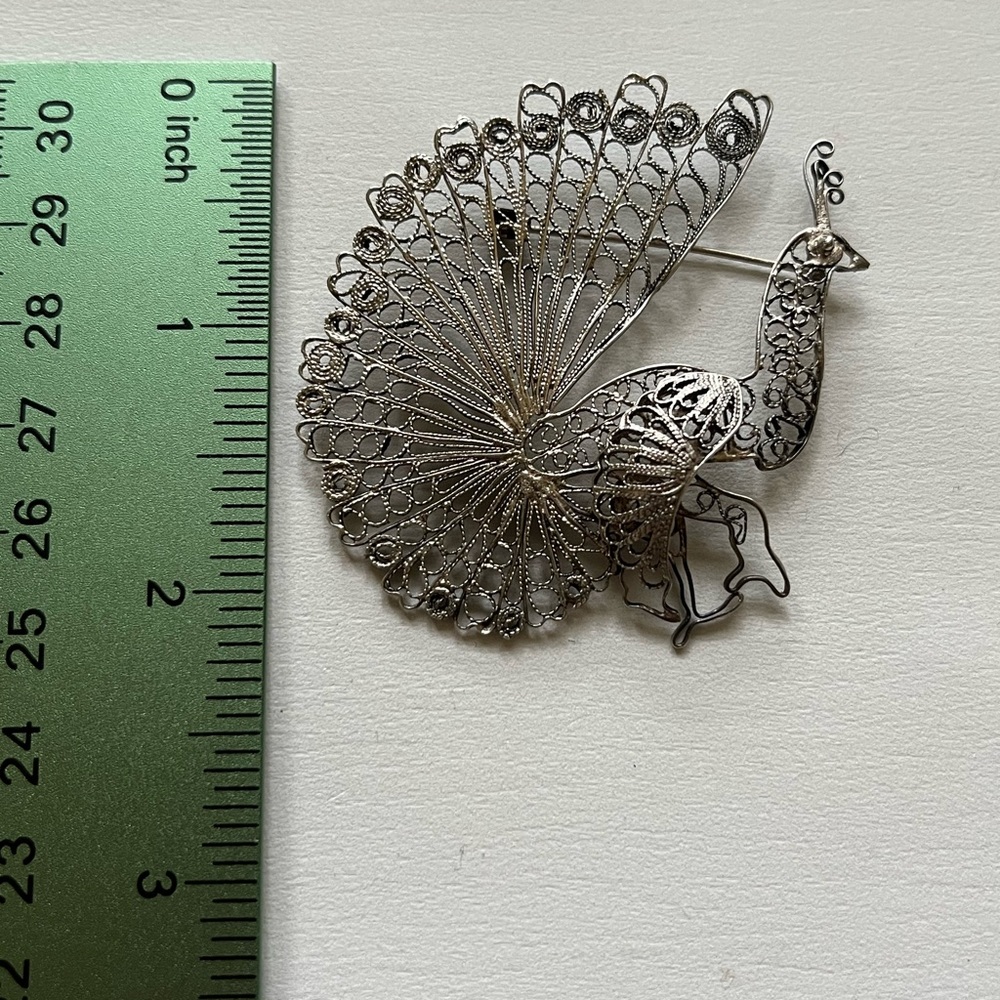 Vintage Peacock Silver Tone Brooch - Picture 2 of 3